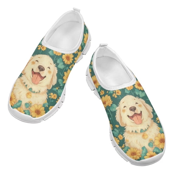 Psesaysky Sunflowers Dog Print Sneakers Casual Shoes for Children Unisex Anti-Slip Light Walking Shoes Size 11-15