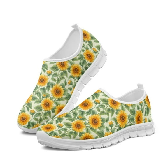Psesaysky Sunflowers Pattern Casual Shoes Women's Slip on Casual Shoes Anti-Slip Lightweight Breathable Dress Shoes
