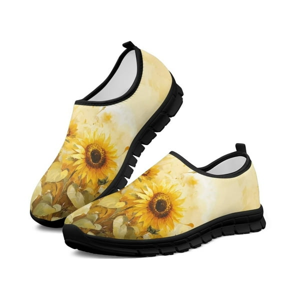 Psesaysky Sunflowers Pattern Sneakers for Big Girls Women Slip on Causal Walking Shoes Breathable Skin-Friendly Non Slip Loafers for Everyday Wear Black Sole Size 10