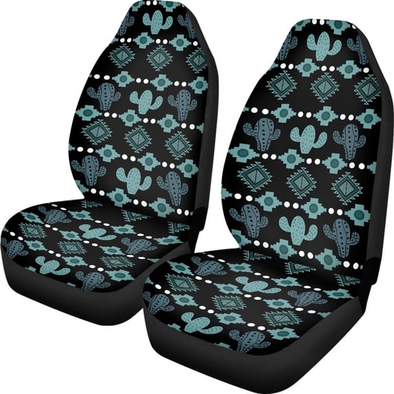 Psesaysky Teal Cactus Geometric Print Easy to Install Auto Front Seat Cover for Car Interior, Polyester Breathable Vehicle Seat Covers SUV