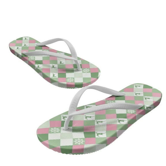 Psesaysky Teen Girls' Beach Sandals Deer and Snowflakes Printed Flip Flops for Women Waterproof Quick Drying Non-Slip Summer Sandals Lightweight Soft Walking House Slippers White Strap Size 6.5