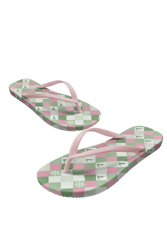 Teen Girls' Beach Sandals Deer and Snowflakes Printed Flip Flops for Women Waterproof Quick Drying Non-Slip Summer Sandals Lightweight Soft Walking House Slippers Pink Strap Size 5