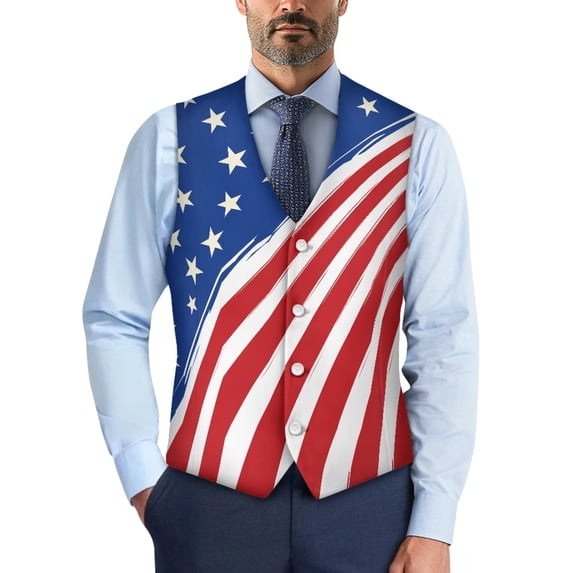 Psesaysky The American Flag Men's Casual Business Vests for Formal Wedding, Lightweight Waistcoat Vests Slim Fit Woven Fabric Mens Formal Waistcoat