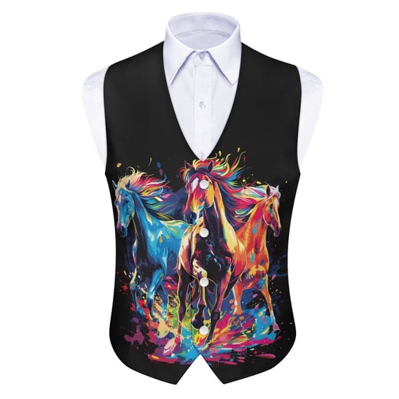 Psesaysky Tie Dye Horse Men's Suit Vest V-neck Button Down Vest Formal Business Casual Dress Suit Jacket Concert Tuxedo Wear 2025