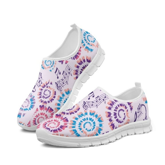 Psesaysky Tie-Dye Music Notes Sneakers Women's Slip on Casual Shoes Anti-Slip Lightweight Walking Shoes Size 5.5-11.5