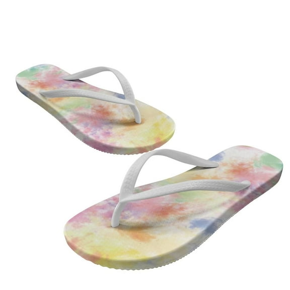 Psesaysky Tie Dye Pattern Beach Flip Flops Women's Summer Non Slip Pool Sandals Lightweight Slip-on Casual Open Toe House Slippers Indoor Outdoor White Strap Size 6