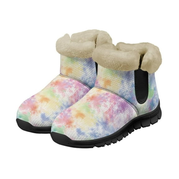 Psesaysky Tie Dye Snow Boots for Women Girls Warm Lined Non Slip Winter Boots Wide Toe Comfortable Winter Boots