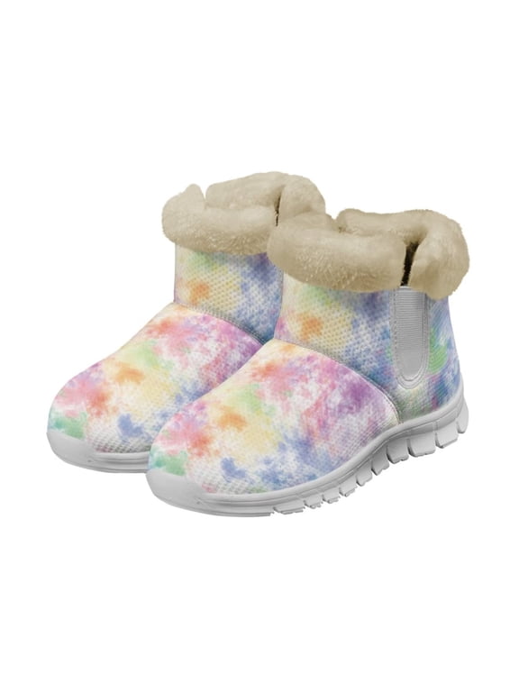 Tie Dye Snow Boots for Women Girls Warm Lined Non Slip Winter Boots Wide Toe Comfortable Winter Boots