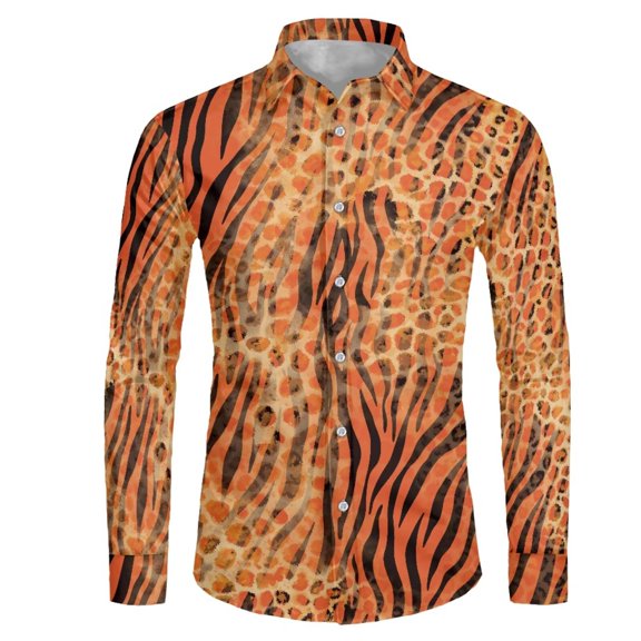 Psesaysky Tiger Leopard Print Mens Shirt Button Down Shirt Quick Dry Performance Long Sleeve Shirts for Business Casual Wedding M-3XL