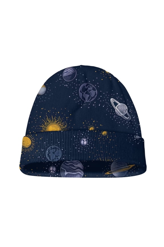 Trendy Kids Beanie Galaxy Space Print Warm Knit Beanie Hats Boys Girls Winter Hat Soft Slouchy Hats for Kids