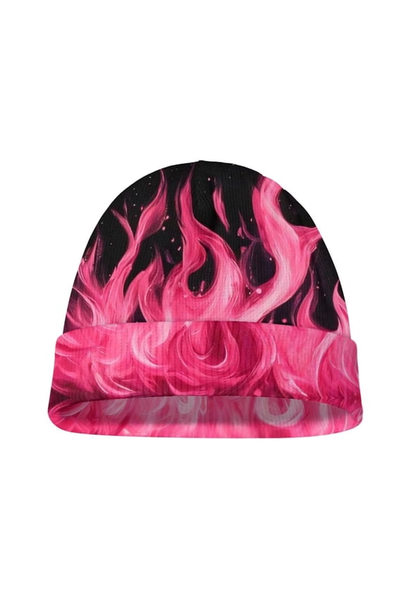 Trendy Kids Beanie Pink Flame Print Warm Knit Beanie Hats Boys Girls Winter Hat Soft Slouchy Hats for Kids