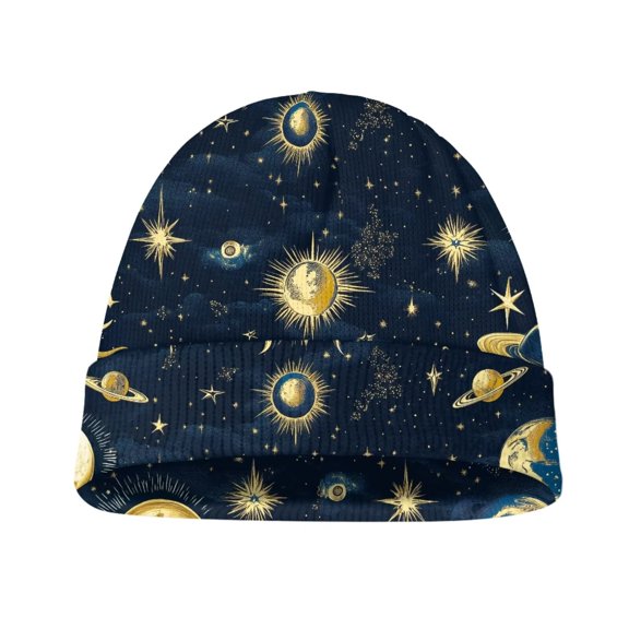 Psesaysky Trendy Kids Beanie Starry Sky Planet Print Warm Knit Beanie Hats Boys Girls Winter Hat Soft Slouchy Hats for Kids