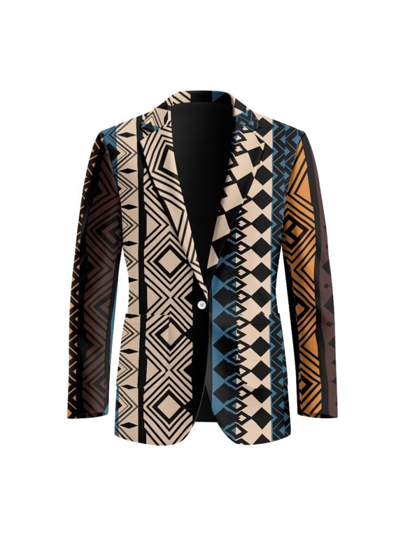 Tribal Style Men's Lightweight Sport Coat Casual African Aztec Print Blazer One Button Wedding Business Suit Jacket Regular Fit