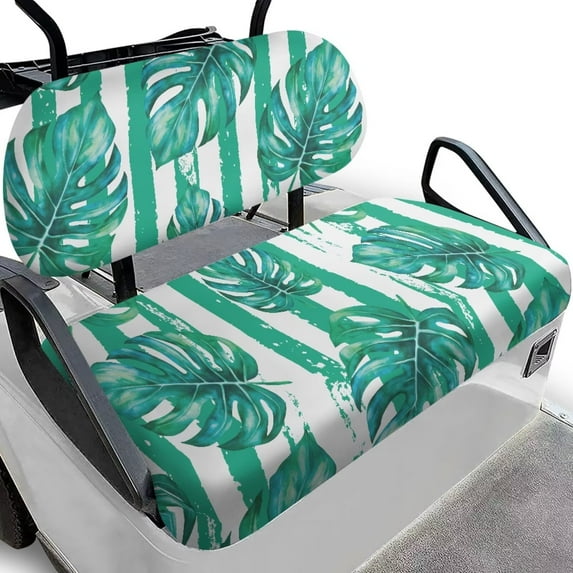 Psesaysky Tropical Golf Cart Seat Covers for Women Men, Monstera Leaves Stripes Ezgo Front Seat Covers Golf Cart Accessories Ordinary Seats Cushion Anti-Scratch Easy to Install