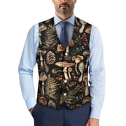 Psesaysky Tropical Mushroom Men's Suit Vests 70s 80s Suit Vests Jacket Slim Fit V-Neck Party Wedding Prom Waistcoat With Back Strap