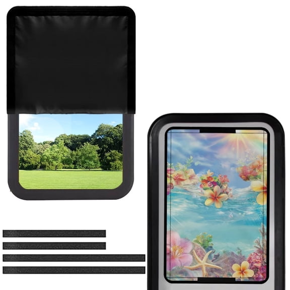Psesaysky Tropical RV Door Window Shade for Total UV Protection, Plumeria Hibiscus Floral Half-Fold Design Window Sunshade Blinds for Camper Windows Travel Trailer Camping Accessories 17.3" x 26"