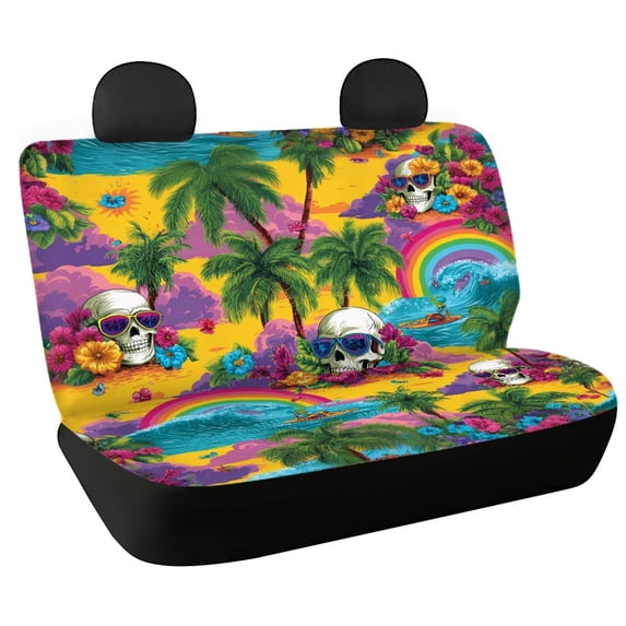 Psesaysky Tropical Skull Full Wrap Rear Bench Car Seat Cover, Stretch Back Seat Protectors for Car Interior Automotive, All Season Travel Use