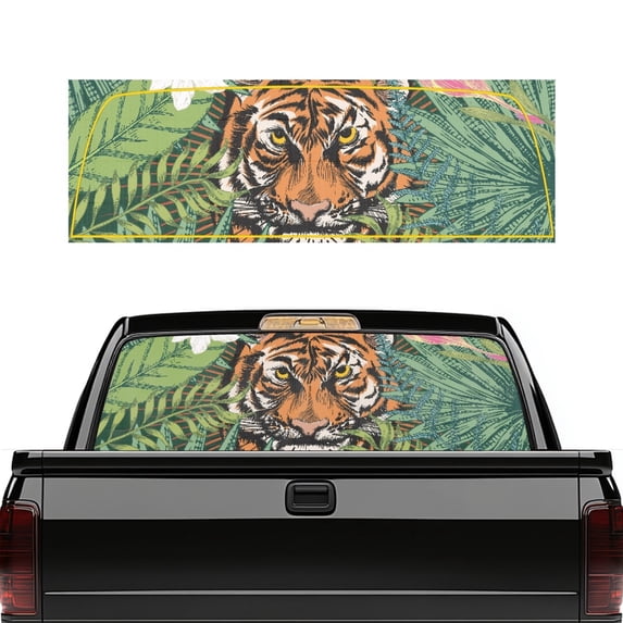 Psesaysky Tropical Tiger Pickup Truck Rear Window Decal 66.9 x 22.4 Inches, Waterproof See through Vinyl Perforated Decal for Most Trucks