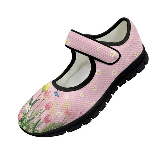 Psesaysky Tulip Dasiy Print Hook & Loop Casual Shoes Breathable Comfortable Sneakers for Girls Women Size 5.5-10