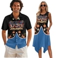 thumbnail image 1 of Psesaysky USA 250-Year Journey Mens Shorts Sleeve Shirt &Womens Sleeveless Flowy Tunic Dress Couples Matching Hawaiian Luau Outfit His and Her Topical Shirts and Dresses with Pockets-XL, 1 of 7
