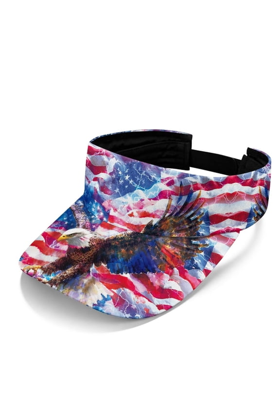 USA Flag Eagle Print Sun Visor Women Wide Brim Hat Adjustable Outdoor Cap Open Top Visors Hats Headwear Men Sport Running Golf Travel