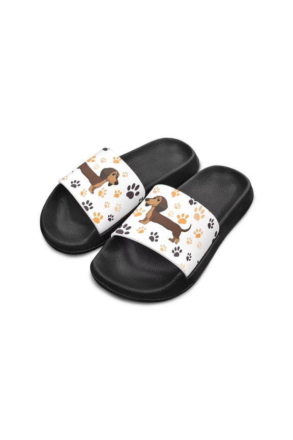 Unisex Children's Slide Sandals with Dachshund Pattern Fashionable High Quality Wear-Resistant Beach Sandals Shower Shoes Daily Slippers Black Sole Little Kid Size 11