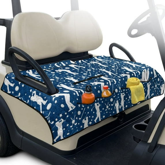 Psesaysky Universal Golf Cart Seat Covers for Club Car, Foldable, Washable, Breathable, Non-Slip Seat Towel Blanket with 4 Pockets for Golf Lovers, Blue