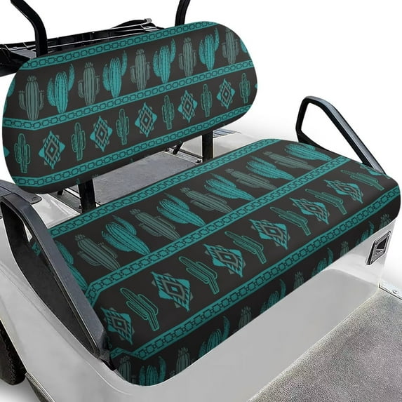 Psesaysky Universal Golf Cart Seat Covers Compatible with Ezgo Txt Front Seats, Blue Aztec Cactus Print Golf Cart Bench Seat Covers Breathable No Staples Needed