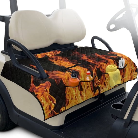 Psesaysky Universal Golf Cart Seat Covers for EZGO, Breathable Golf Seat Blanket with 4 Pockets and Handle Fits for Yamaha, Club Car and Other 2 Person Seats (Burning Flame)