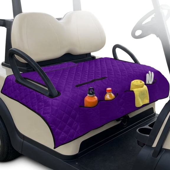 Psesaysky Universal Golf Cart Seat Covers for EZGO, Breathable Golf Seat Blanket with 4 Pockets and Handle Fits for Yamaha, Club Car and Other 2 Person Seats (Dark Purple)