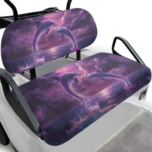Psesaysky Universal Golf Cart Seat Covers Ezgo Purple Dolphin Ocean Print Dress UP Older Breathable Golf Cart Front Seat Cover Fit Like a Glove, Easy to Install, Washable