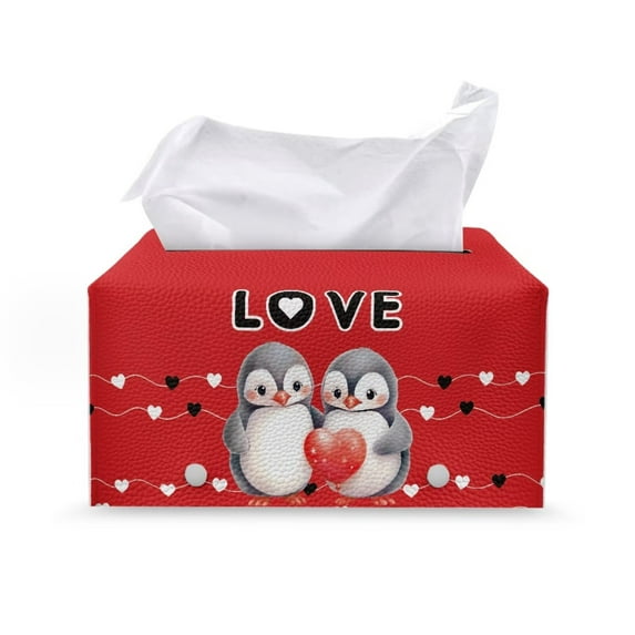 Psesaysky Valentine's Tissue Box Cover PU Leather Car Tissue Holder Rectangular Waterproof Facial Paper Organizer Dispenser for Bathroom, Vanity Countertop, Tabletop, Love Heart Pumpkin