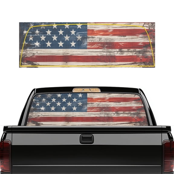 Psesaysky Vintage American Flag Truck Rear Window Decal 66.9 x 22.4 Inch Pickup Car Window Stickers for Most Trucks Pickups, Vinyl Perforated Car Rear Windshield Sunshade
