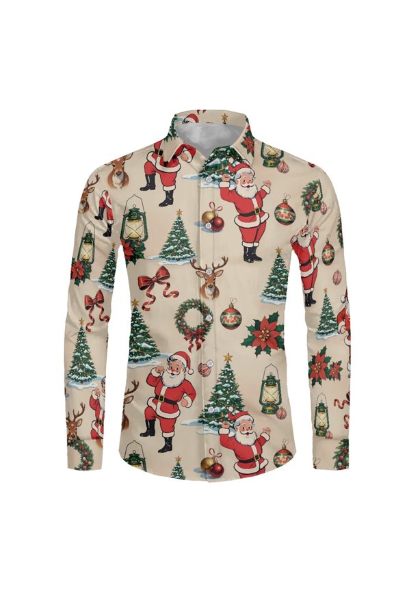 Vintage Christmas Santa T-shirt Athletic Shirt Dry-Fit Shirts with Long Sleeve Button Down Formal Tops Wrinkle-Free Clothes Wear for Men