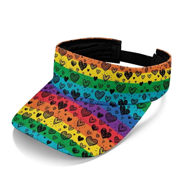 Psesaysky Visor Hat Women Men Visors Hats Adjustable Outdoor Sports Golf Beach Walking Sun Cap Rainbow Hearts Print