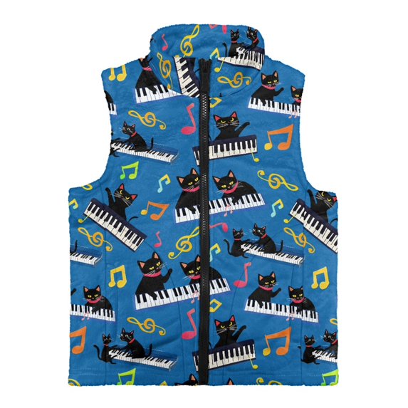 Psesaysky Warm Kid Outerwear Vest for Fall Winter, Musical Cat Polyester With Pocket Kids Zip Up Vest