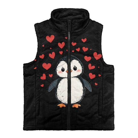 Psesaysky Warm Kids Zip up Vest for Winter Fall, Polyester with Pocket Kid Outerwear Vest, Penguin Red Hearts