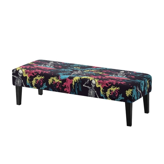 Psesaysky Washable Bench Seat Cover, Surfing Skeleton Polyester Spandex Elastic Bench Slipcover for Dining Bedroom