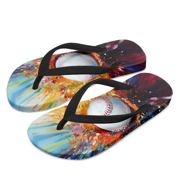 Psesaysky Watercolor Baseball Print Flip Flop Sandal Water Shoes - Beach Slides Slip-on Quick Dry Thong FlipFlops Sandals for Boys (11-12 Little Kids) Size 2