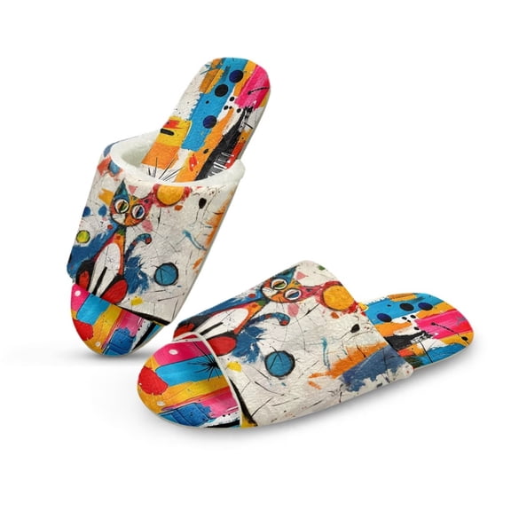 Psesaysky Watercolor Cat Print Slippers for Women Memory Foam House Bedroom Soft Open Toe Slides Sandals Shoes Trendy Gift for Womens Anti-Skid Sole, Size 9-10