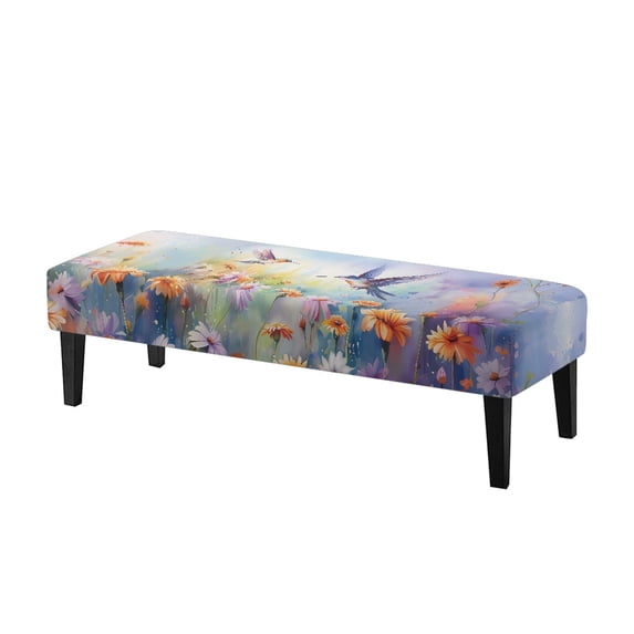 Psesaysky Watercolor Hummingbird Wildflower Dining Bench Covers, Stretch Long Bench Slipcover Scratch Resistant Polyester Spandex Bench Seat Cover for Bedroom