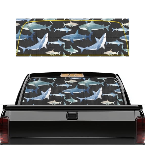 Psesaysky Watercolor Sharks Truck Rear Window Decal 66.9 x 22.4 Inches, Removable One-Way See-Through Perforated Vinyl Decal for Most Pickup Trucks