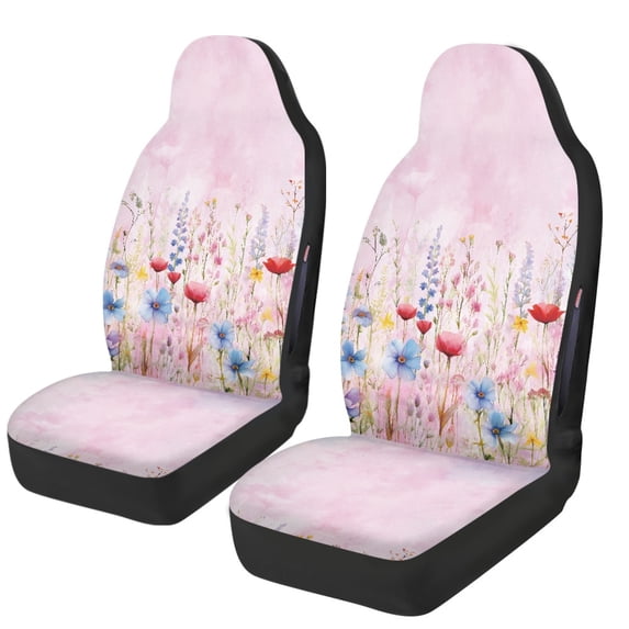 Psesaysky Watercolor Wildflower Front Seat Covers for Automobile, Easy to Install Waterproof Polyester Fabric Automotive Seat Protectors, Set of 2 for Suvs and Trucks