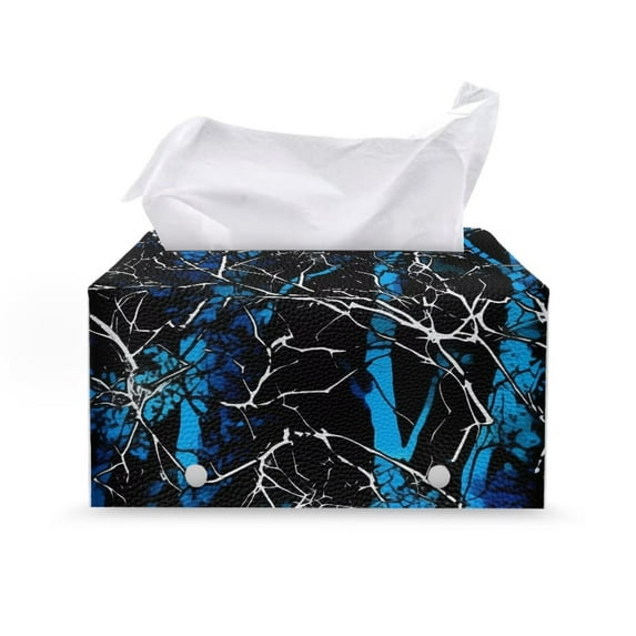 Psesaysky Waterproof Tissue Box Cover, Blue Hunting Camo Modern PU Leather Rectangular Car Tissue Holder - Decorative Organizer for Bathroom Vanity Countertop, Night Stands, Office Desk & Car