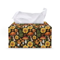 Psesaysky Waterproof Tissue Box Cover, Rectangle PU Leather Car Tissue Holder, Decorative Facial Paper Organizer Dispenser for Bathroom, Night Stands, Desk, 9.7"X5.2"X5.1" -Sunflower Mushroom