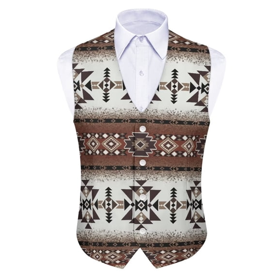 Psesaysky Western Mexico Aztec Mens Waistcoat Boho Suit Vest Slim Fit for Men Casual Sleeveless Business Wedding Formal Vest Tuxedo Wear
