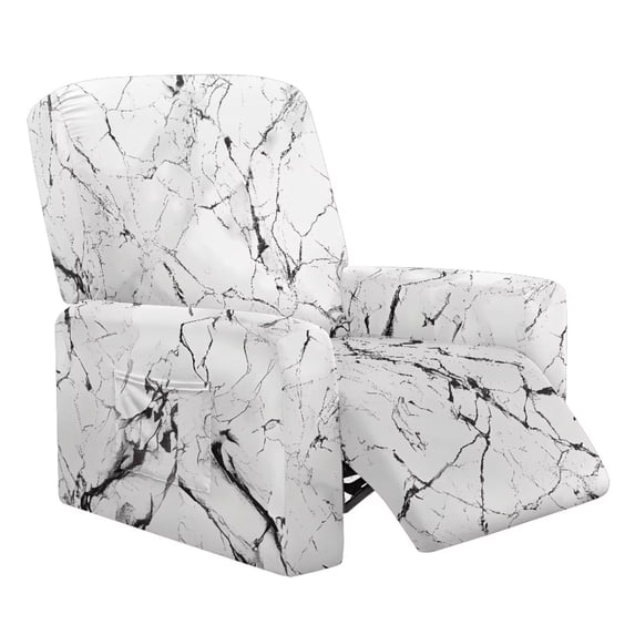 Psesaysky White Marble Cracks Pattern Recliner Slipcovers 4-Pieces Lazyboy Covers Couch Chair Cover Non Slip Reclining with Storage Pockets Furniture Protector for Living Room