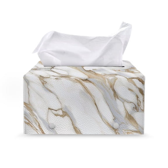 Psesaysky White Marble Tissue Box Cover Rectangle PU Leather, Tissue Box Holder, Waterproof Decorative Cover for Bathroom Toilet Bedroom Living Room Table Desk Office