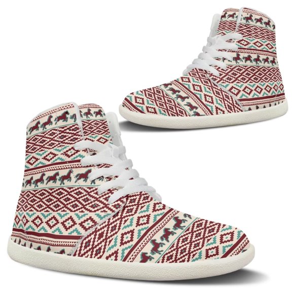 Psesaysky Wide Barefoot Shoes withTribal Stripes Horse Women High-top Casual Tennis Shoes Fashionable Print Shoes for Women