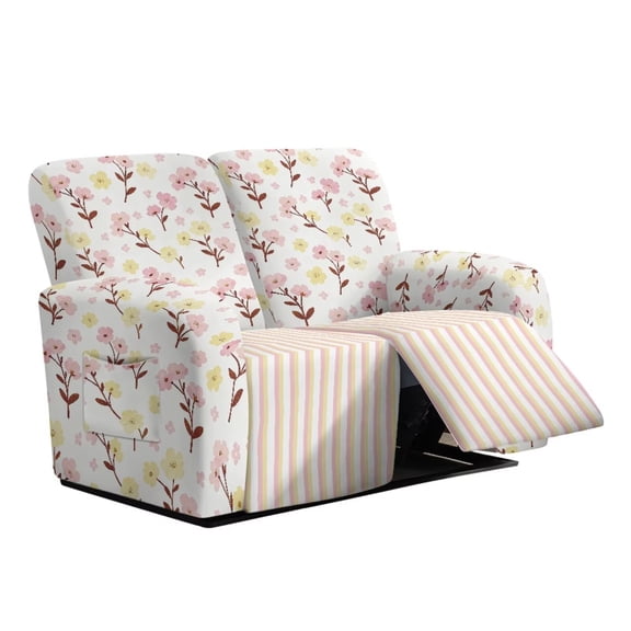 Psesaysky Wild Floral Stripes Print Reclining Loveseat Cover Waterproof Slipcover with Console Split Reclining Washable